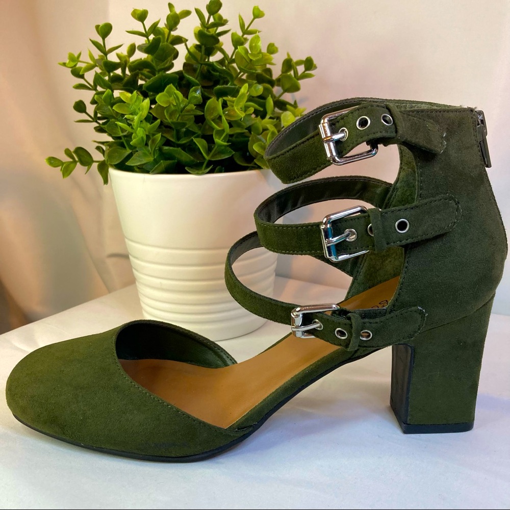 Indigo Rd. Green Faux Suede Sandal Block Heels